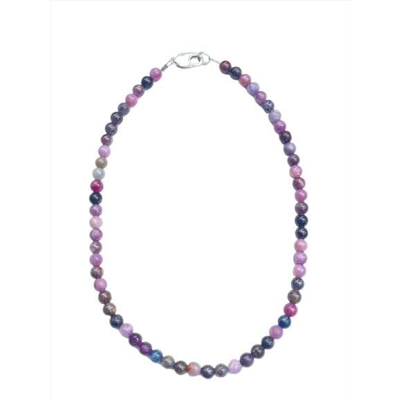 Ruby & Sapphire Bead Necklace - Sterling Silver Clasp Handmade - Picture 1 of 5